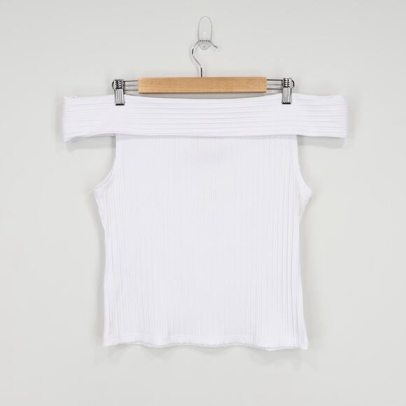 NWT Madewell Ribbed Off-The-Shoulder Top In Eyelet White Size Large - Picture 3 of 9